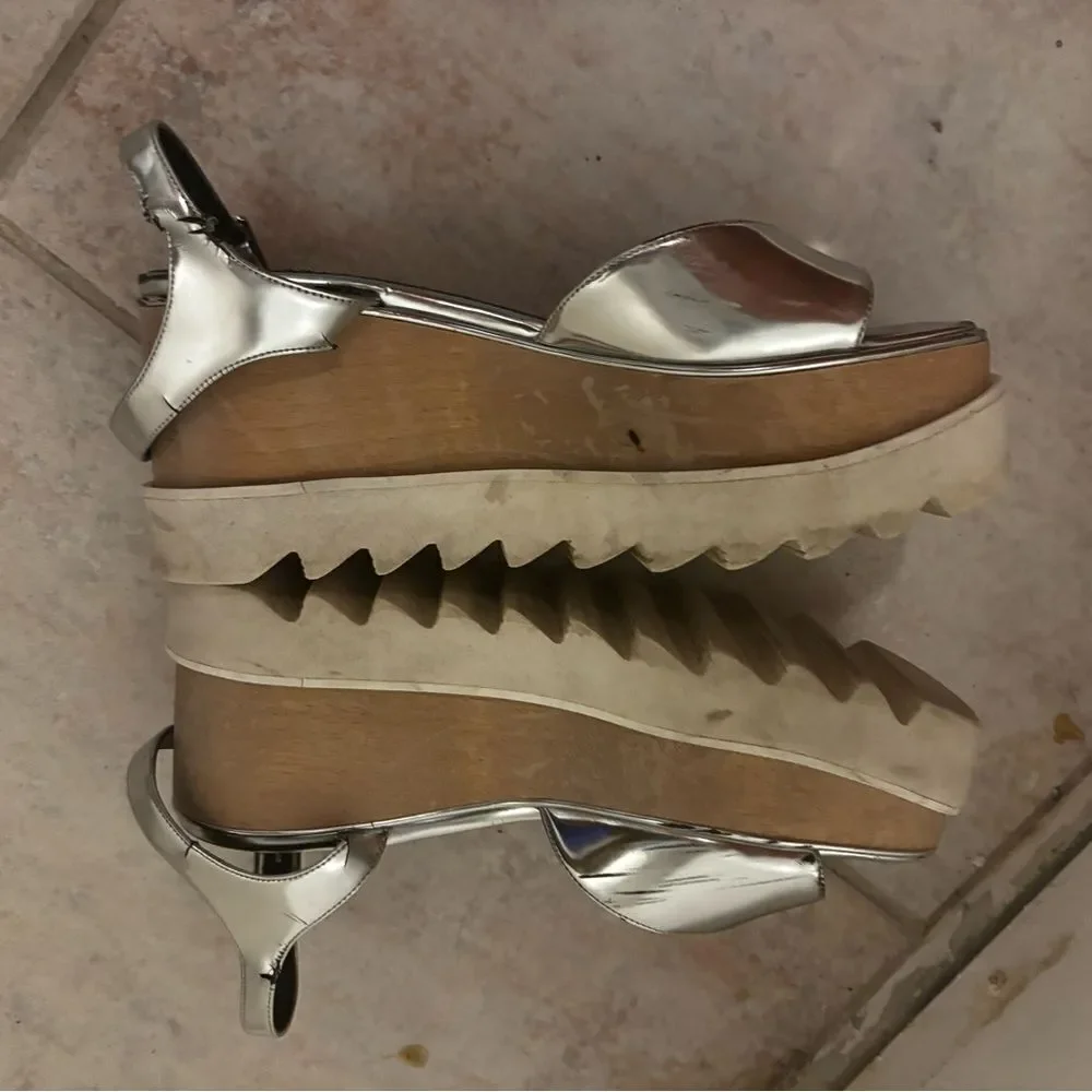 Stella McCartney Elyse Sandals wedge dress shoes open toe platforms metallic